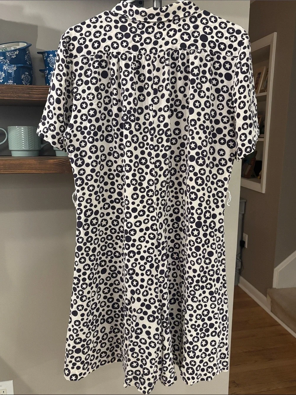 Vintage John Young 100% Silk Romper Size 8 Navy White Star Print Button Front